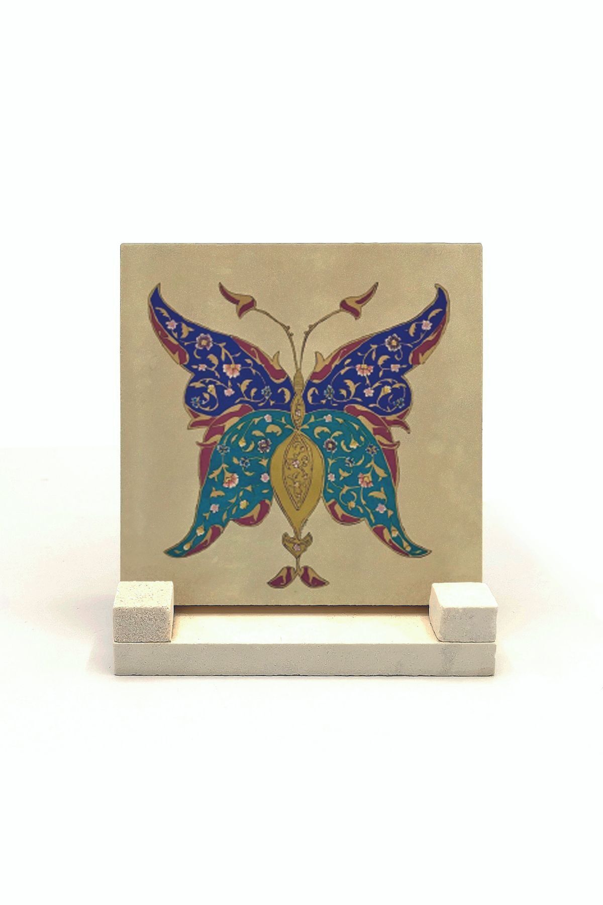 Souvenest Kelebek Deseni Baskılı Doğaltaş Masaüstlük 10x10 Kd-5