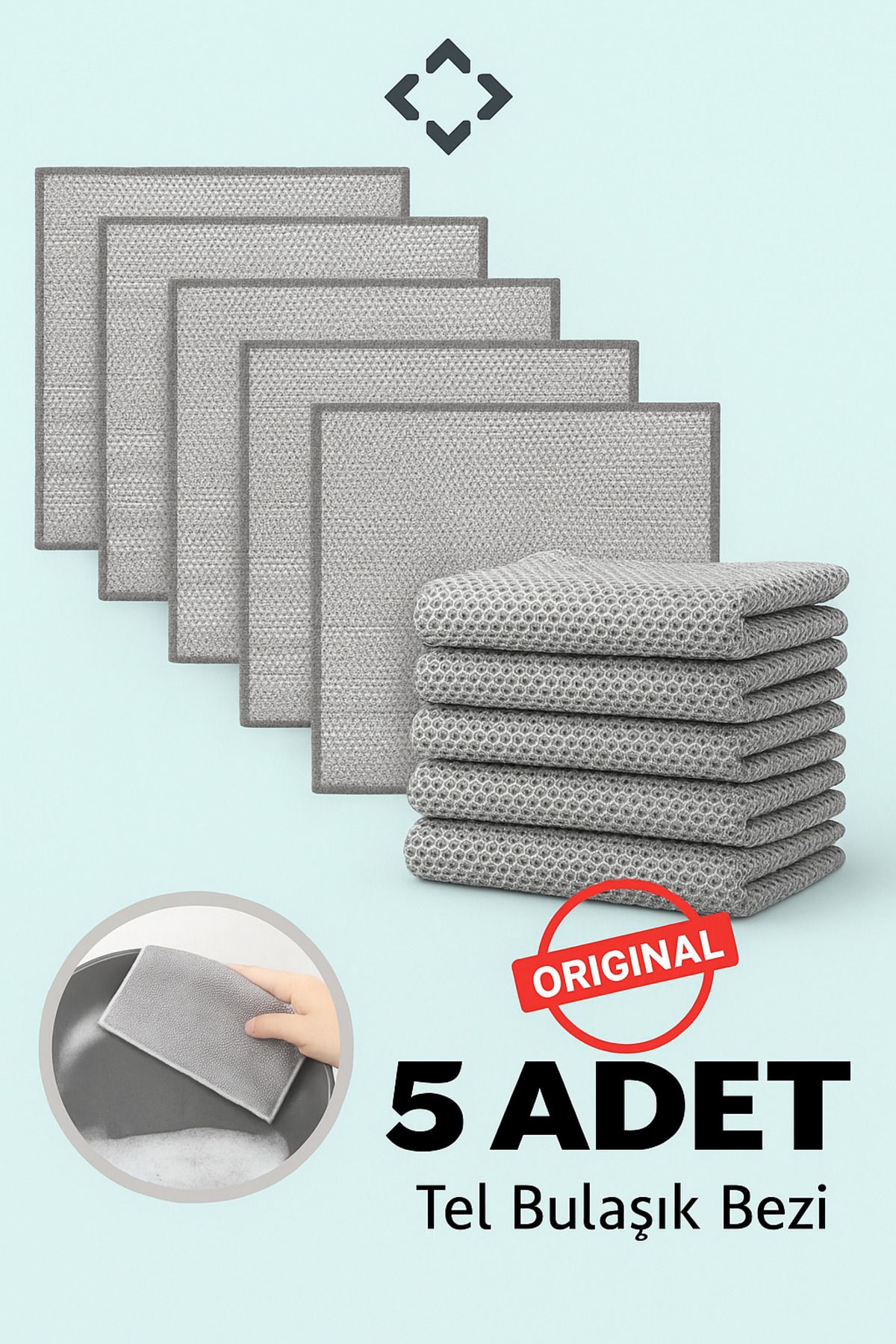 ceviz home züccaciye tekstil ltd şirketi 5'li Çizilmez Tel Bulaşık Bezi – Dayanıklı, Çok Amaçlı, Mikrofiber Güç