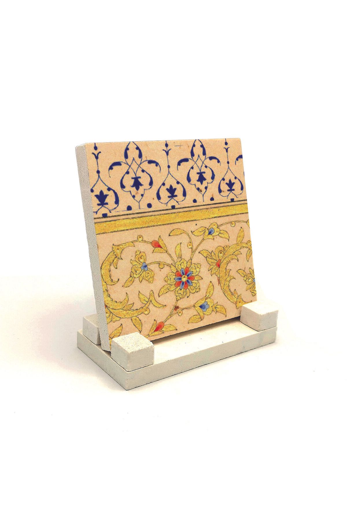 Souvenest Osmanlı Tezhip Deseni Baskılı Doğaltaş Masaüstlük 10x10 KD-48