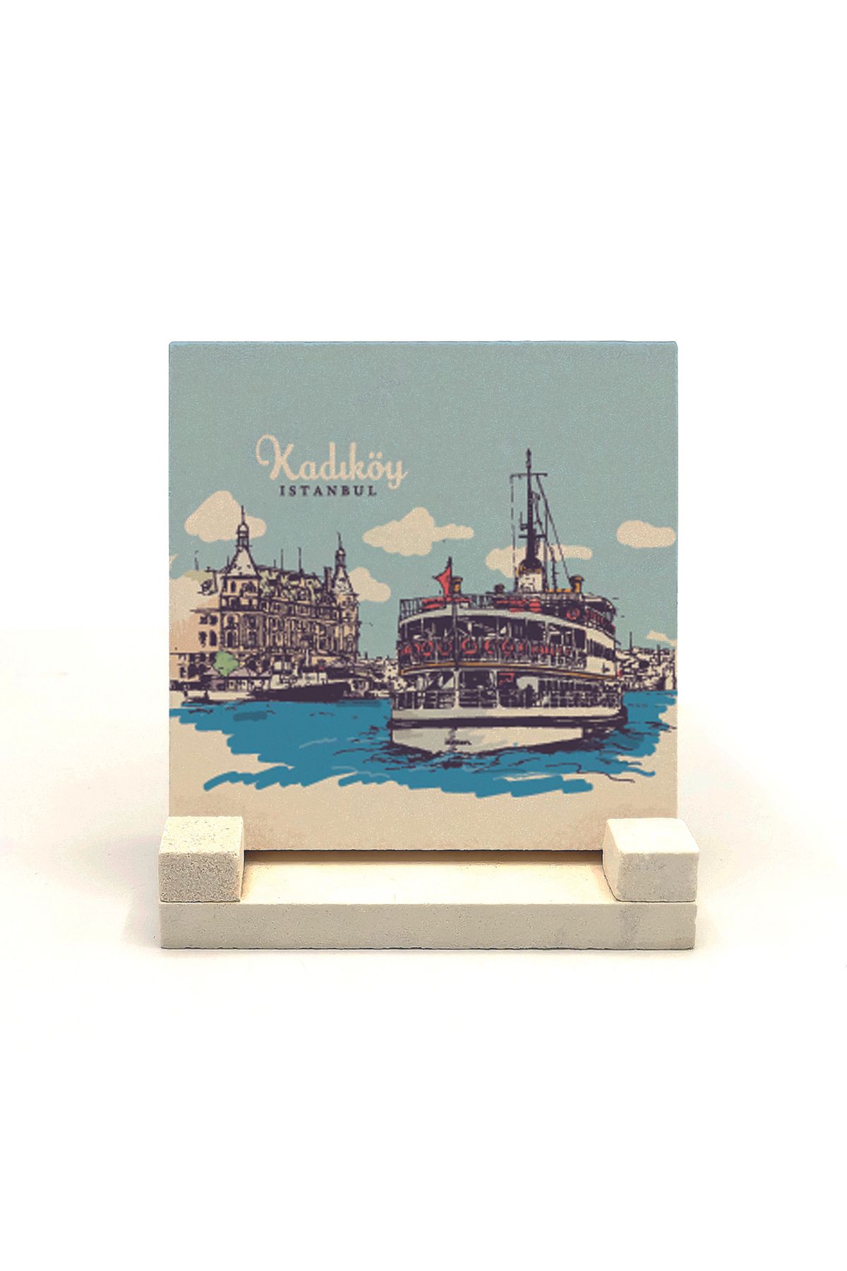 Souvenest Kadıköy Vapuru Baskılı Doğaltaş Masaüstlük 10x10 Krt-35