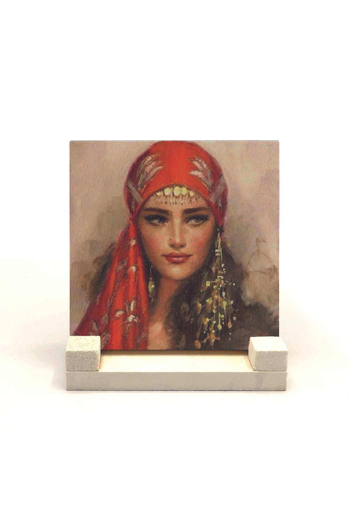 Souvenest Anadolu Kadını Çizimi Baskılı Doğaltaş Masaüstlük 10x10 Krt-112