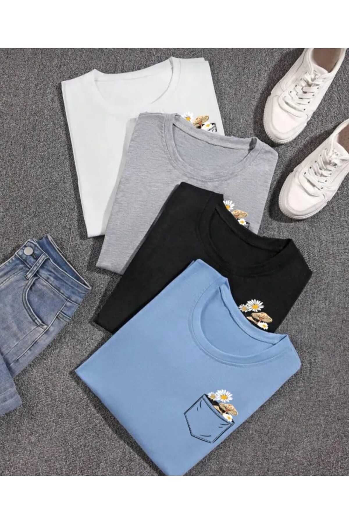 Hunors Sportswear & Company 4'lü Basic Baskılı/Baskısız Ünisex Salaş Oversize Boyfirend T-shirt