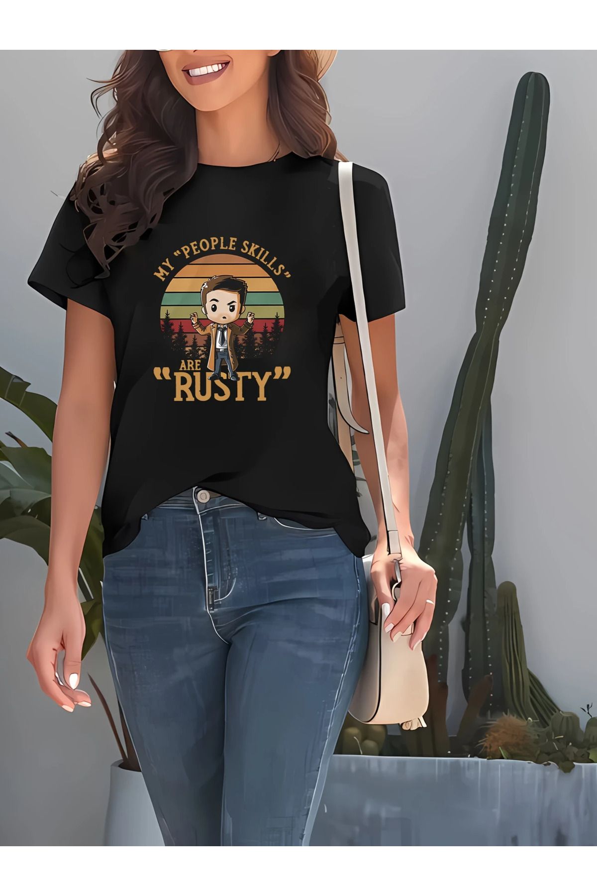 Boi Supernatural Dean Sam Castiel Efsane Kesitler Baskılı Kadın ve Erkek Pamuk T-shirt