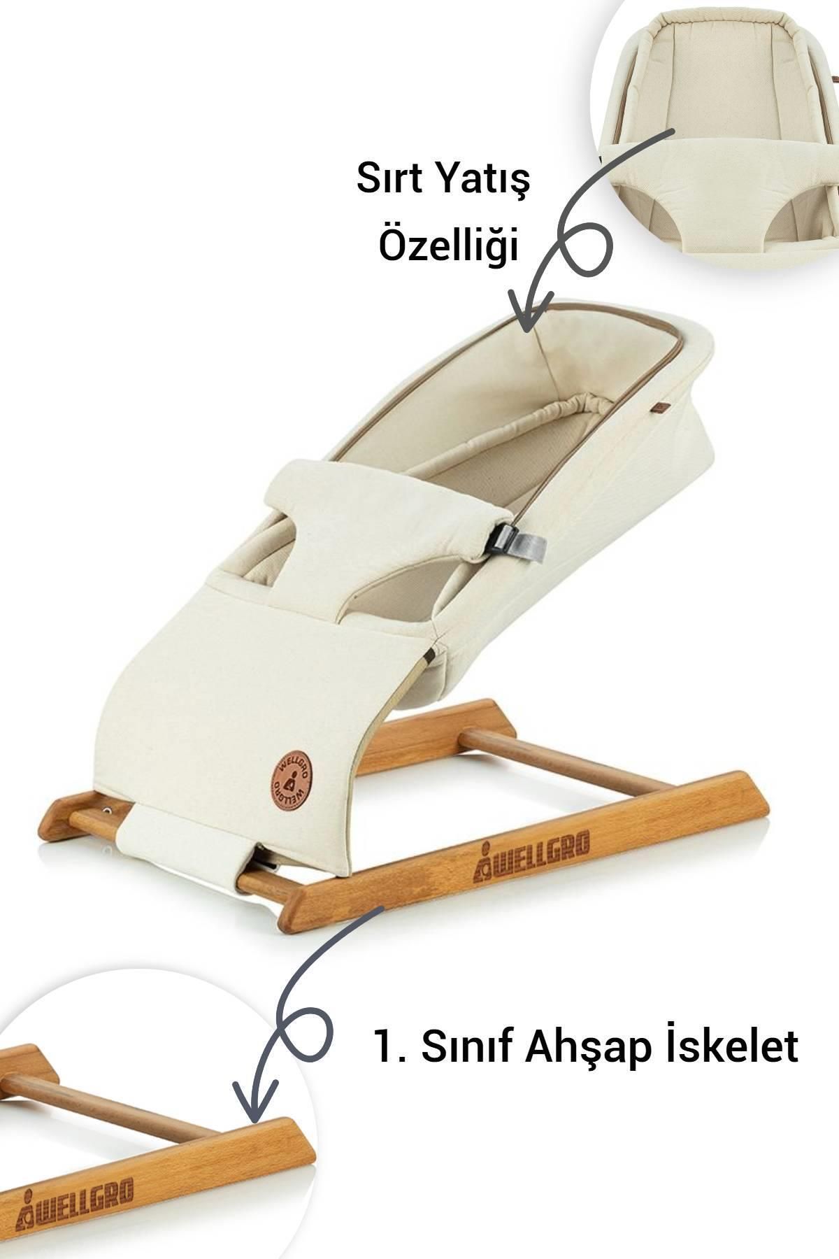 Wellgro Mocha Plus Yatış Kademeli Ahşap Ana Kucağı, Natural Kumaş