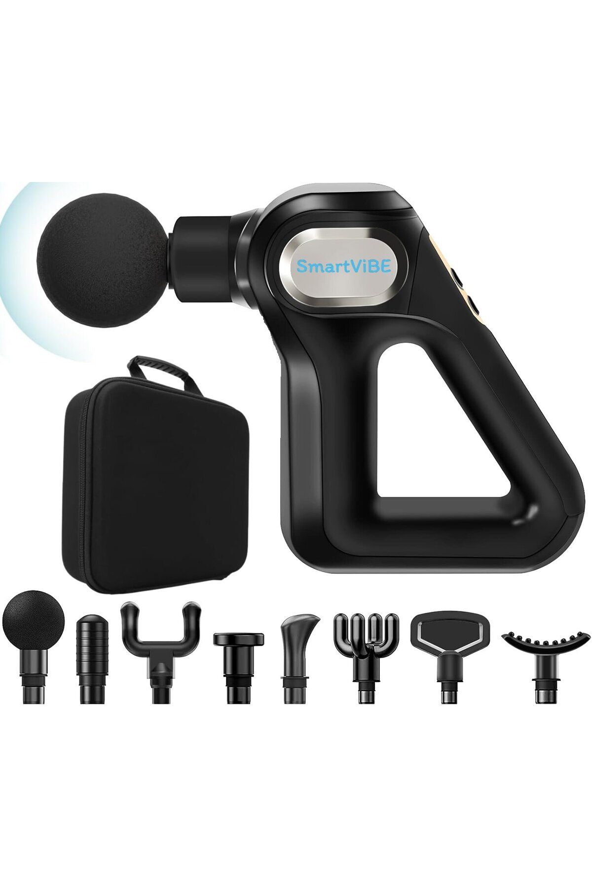 Smart Vibe Aparat Profesional Masaj Smartgun 750, 8 Capete, 12 Viteze, 3200 Percutii/minut, Display Lcd, Black - One Size