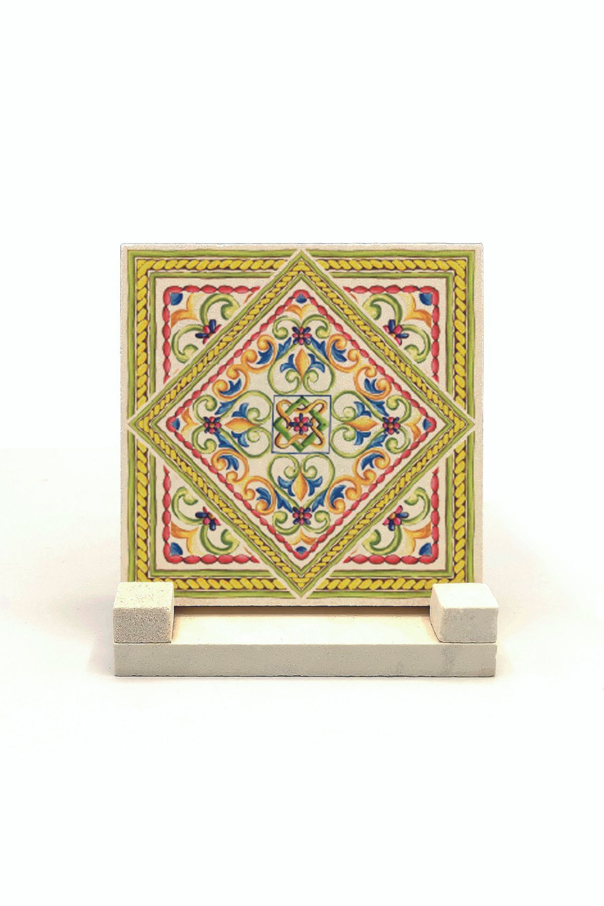 Souvenest İtalyan Deseni Baskılı Doğaltaş Masaüstlük 10x10 Kd-102