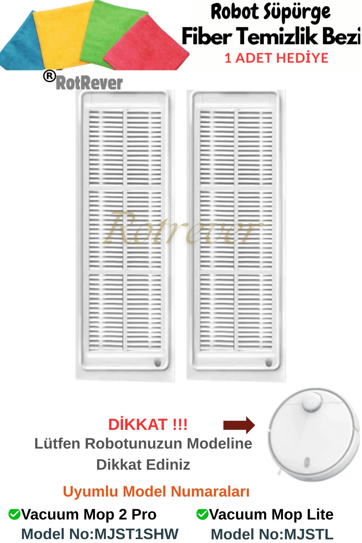 RotRever Xiaomi Mi Robot Vacuum Mop 2 Pro(MODEL NO Dikkat:MJST1SHW) Uyumlu Hepa Filtre Yenileme Seti-2 Adet