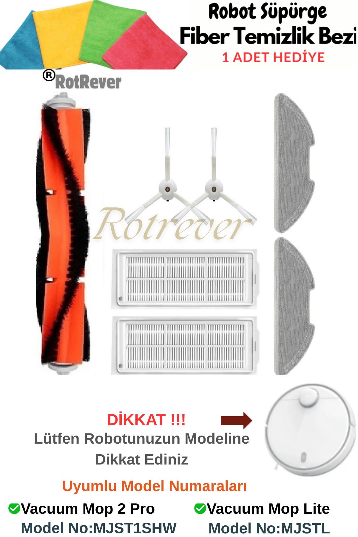 RotRever Xiaomi Mi Robot Vacuum Mop 2 Pro(MODEL NO Dikkat:MJST1SHW) Uyumlu Filtre,Fırça,Paspas Seti-7 Parça
