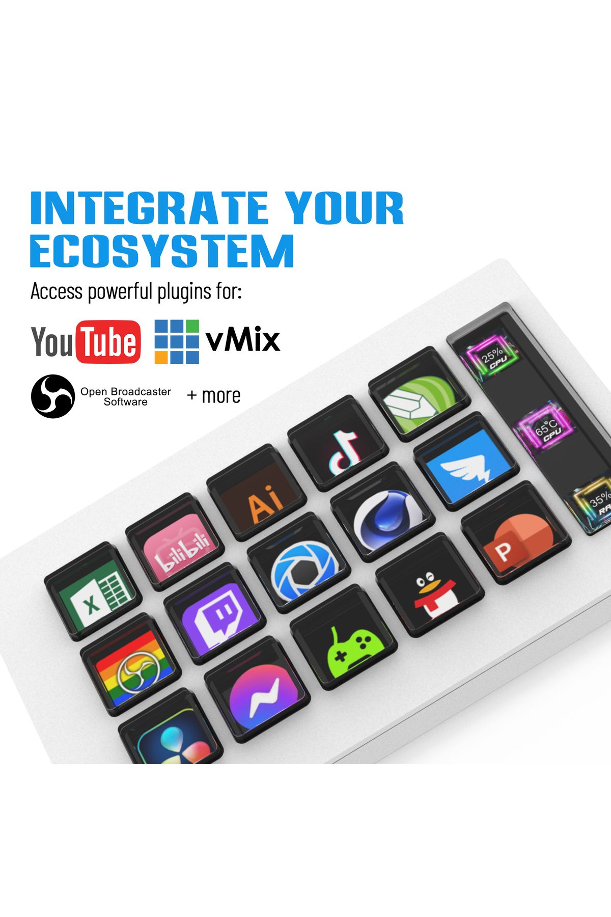 FlashHawk-Stream Controller - Streaming Keyboard Deck with 15 LCD Macro Keys Customizable to Trigger Actions 3