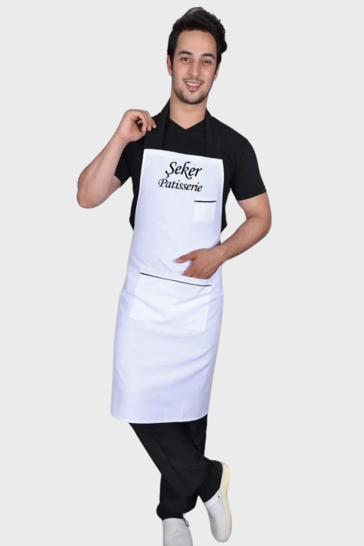 Üniformanya İsim Hediyeli Beyaz Boyundan Askılı Mutfak Şef Aşçı Garson Cafe Restaurant Servis Barista Önlüğü