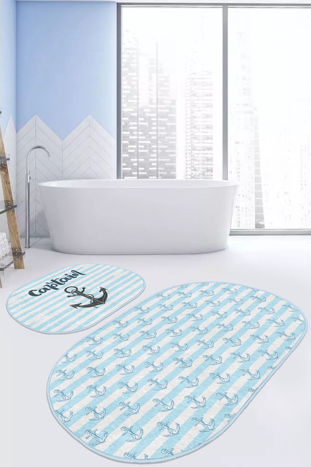 OPC Tekstil Çapa Kaymaz Tabanlı Dijital Baskılı 2’li Kadife Banyo Paspas Takımı Halı Seti