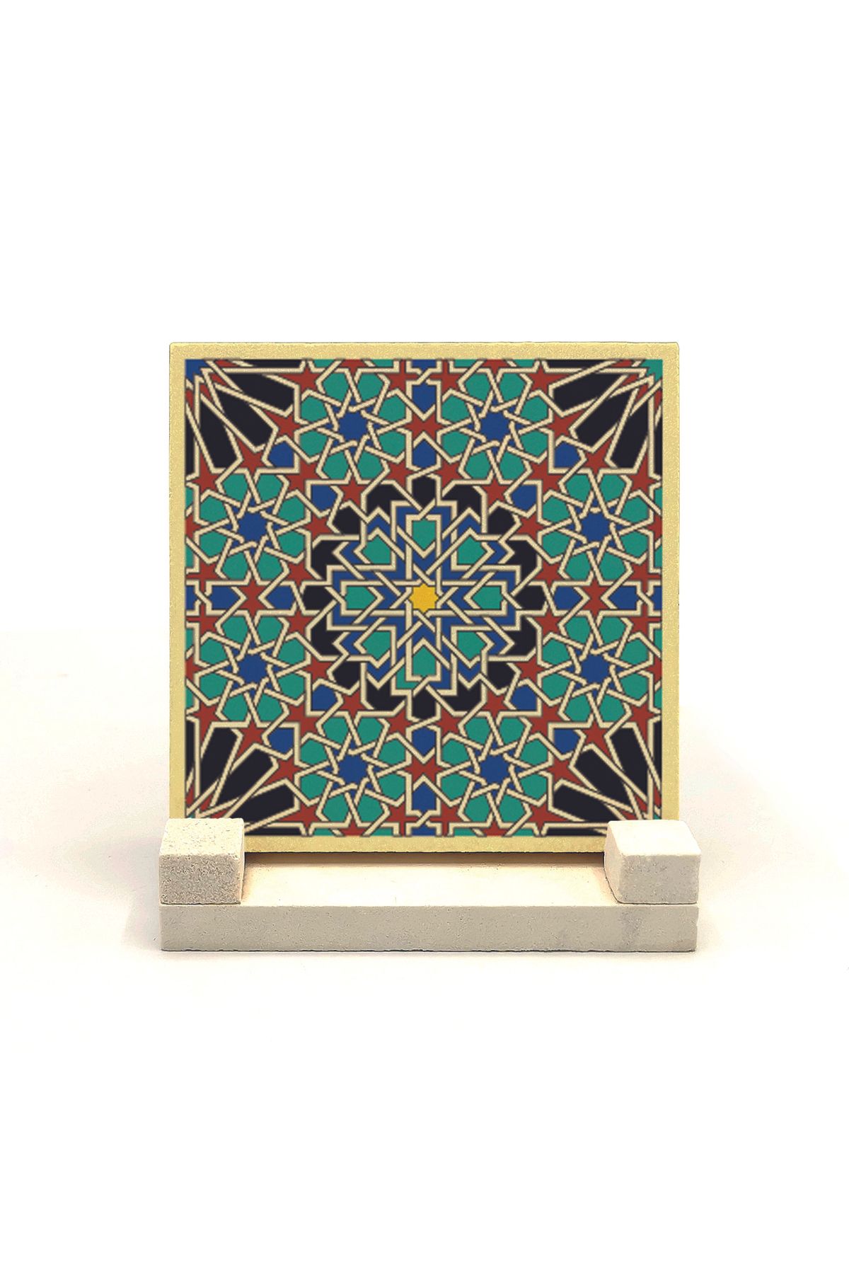 Souvenest İslami Geometrik Desen El Hamra Sarayı, Fas Baskılı Doğaltaş Masaüstlük 10x10 Kd-47