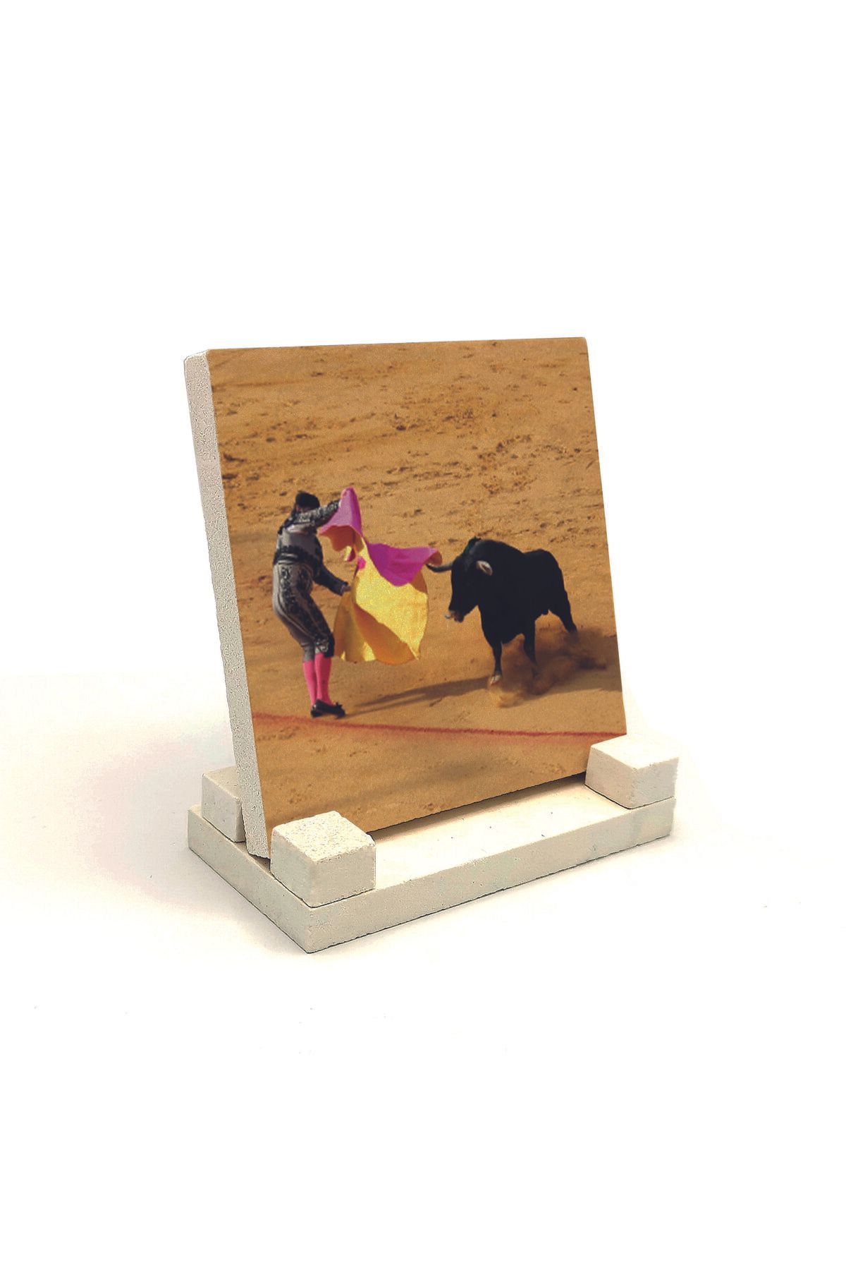 Souvenest Ispanya Boğa Güreşi Baskılı Doğaltaş Masaüstlük 10x10 KRG-64