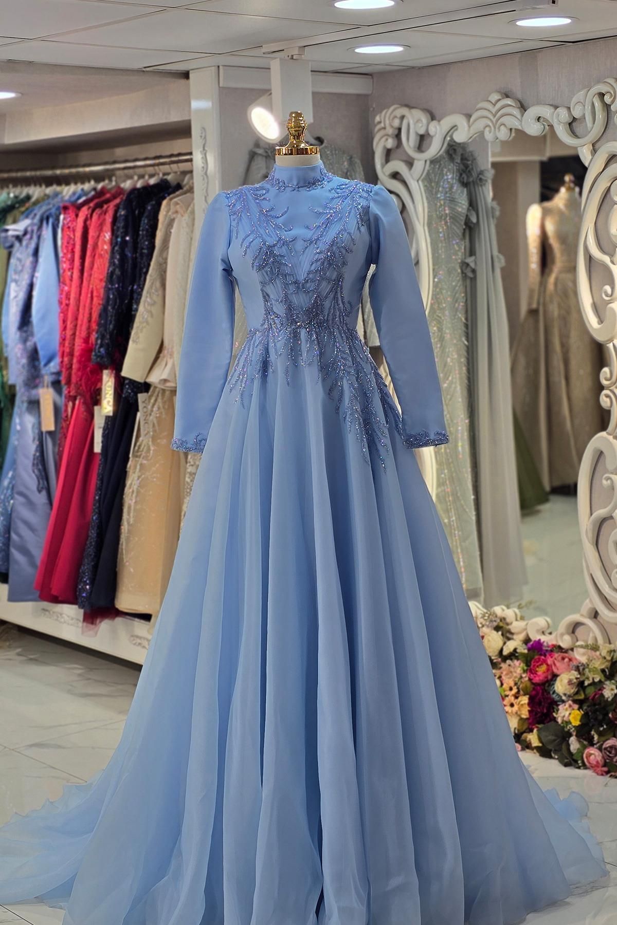 Yonca Moda Evi BEBE MAVİSİ Özel Tasarım Abiye 7970