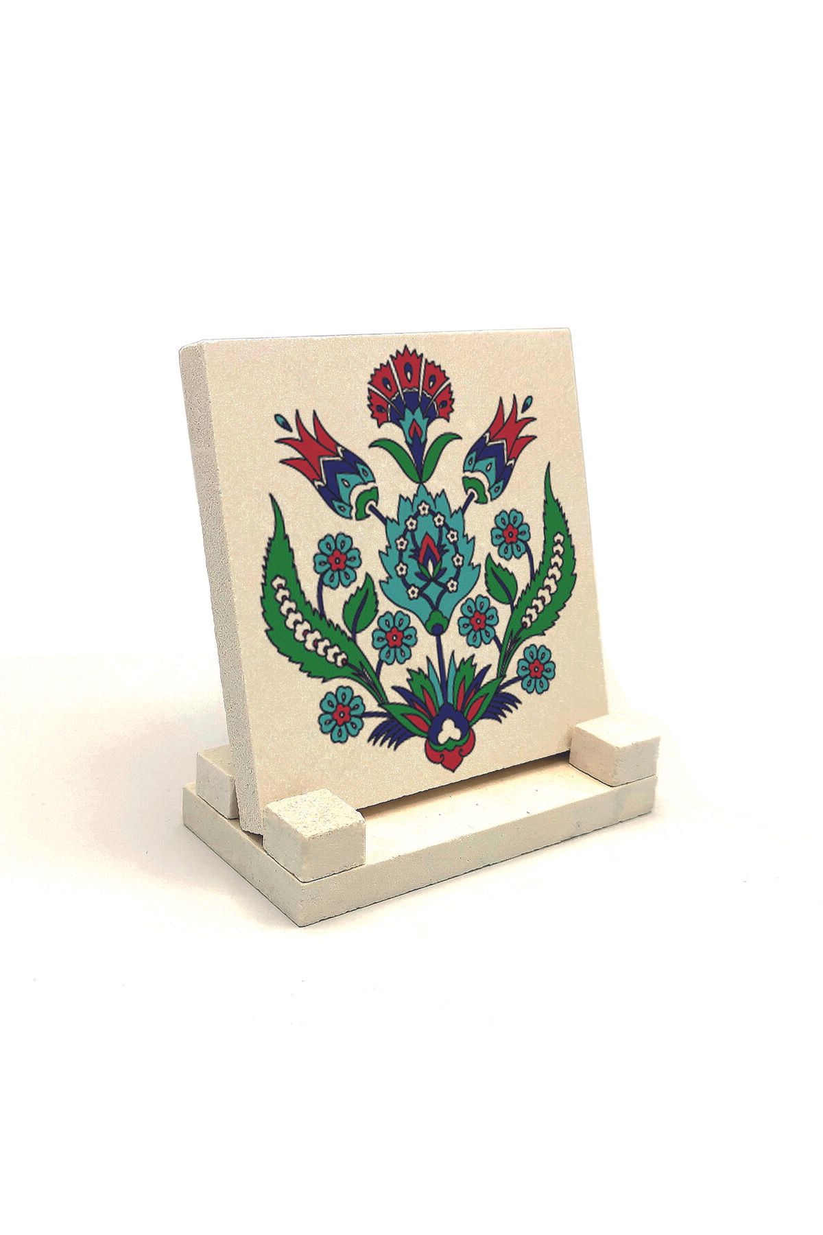 Souvenest Osmanlı Çini Deseni Baskılı Doğaltaş Masaüstlük 10x10 KD-42