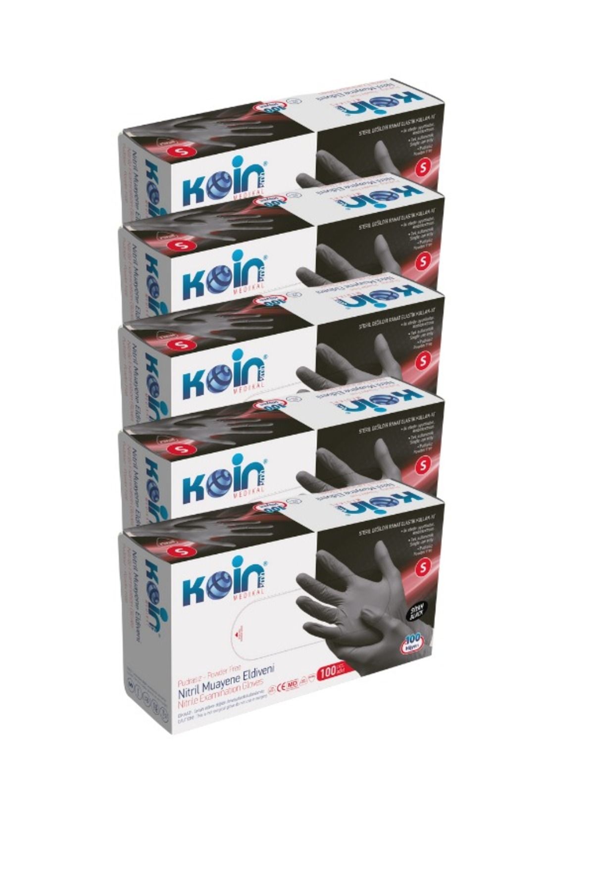 KOİN Siyah Nitril Pudrasız Eldiven S Beden 5 Paket 500 Adet
