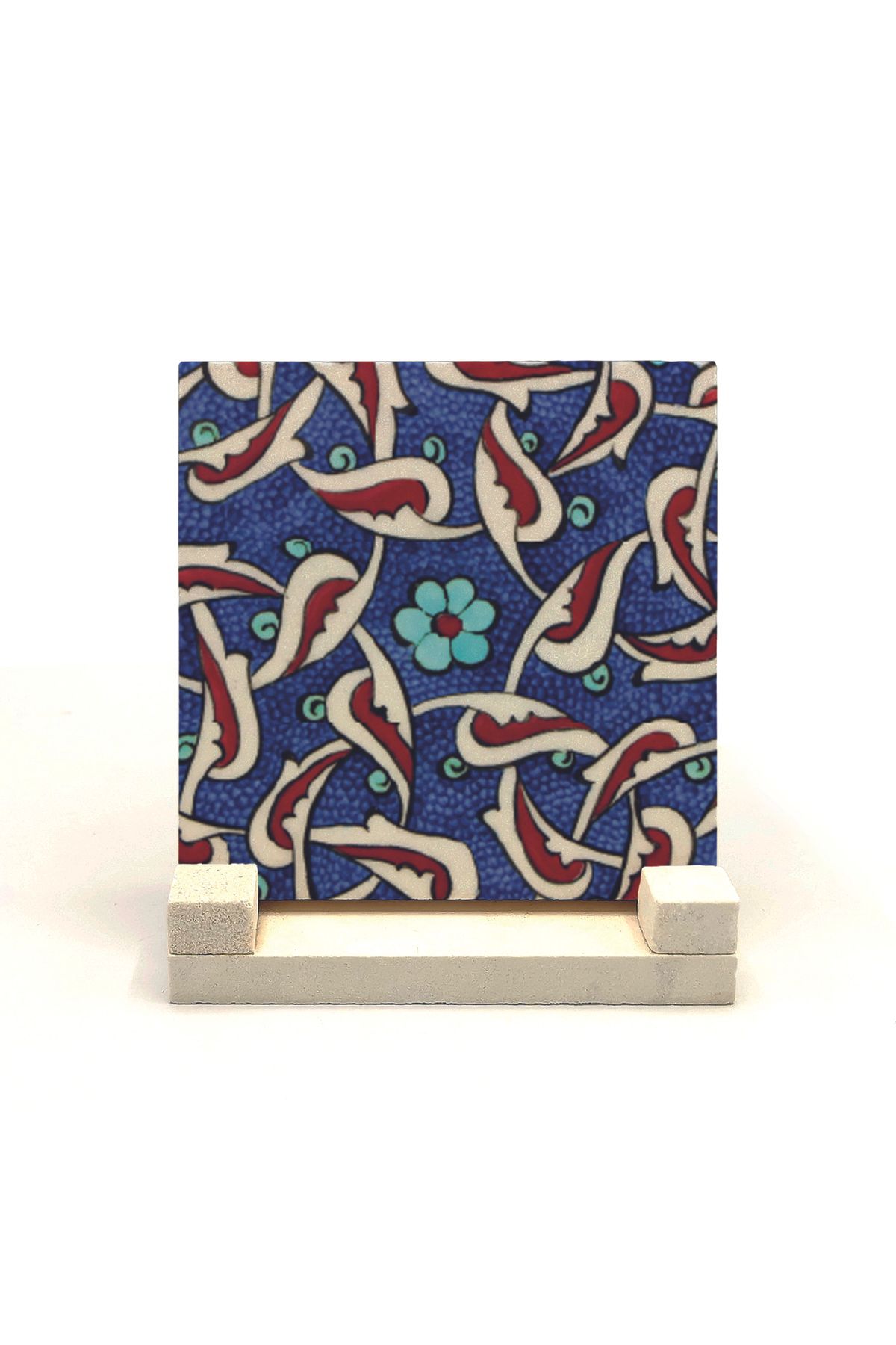 Souvenest Osmanlı Iznik Çini Deseni Baskılı Doğaltaş Masaüstlük 10x10 Kd-33