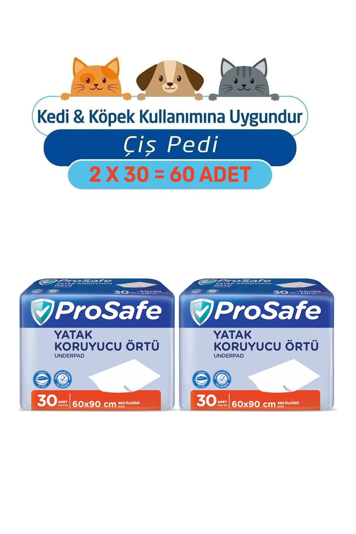 PROSAFE 60x90cm Kedi Köpek Çiş Pedi 2x30=60Adet