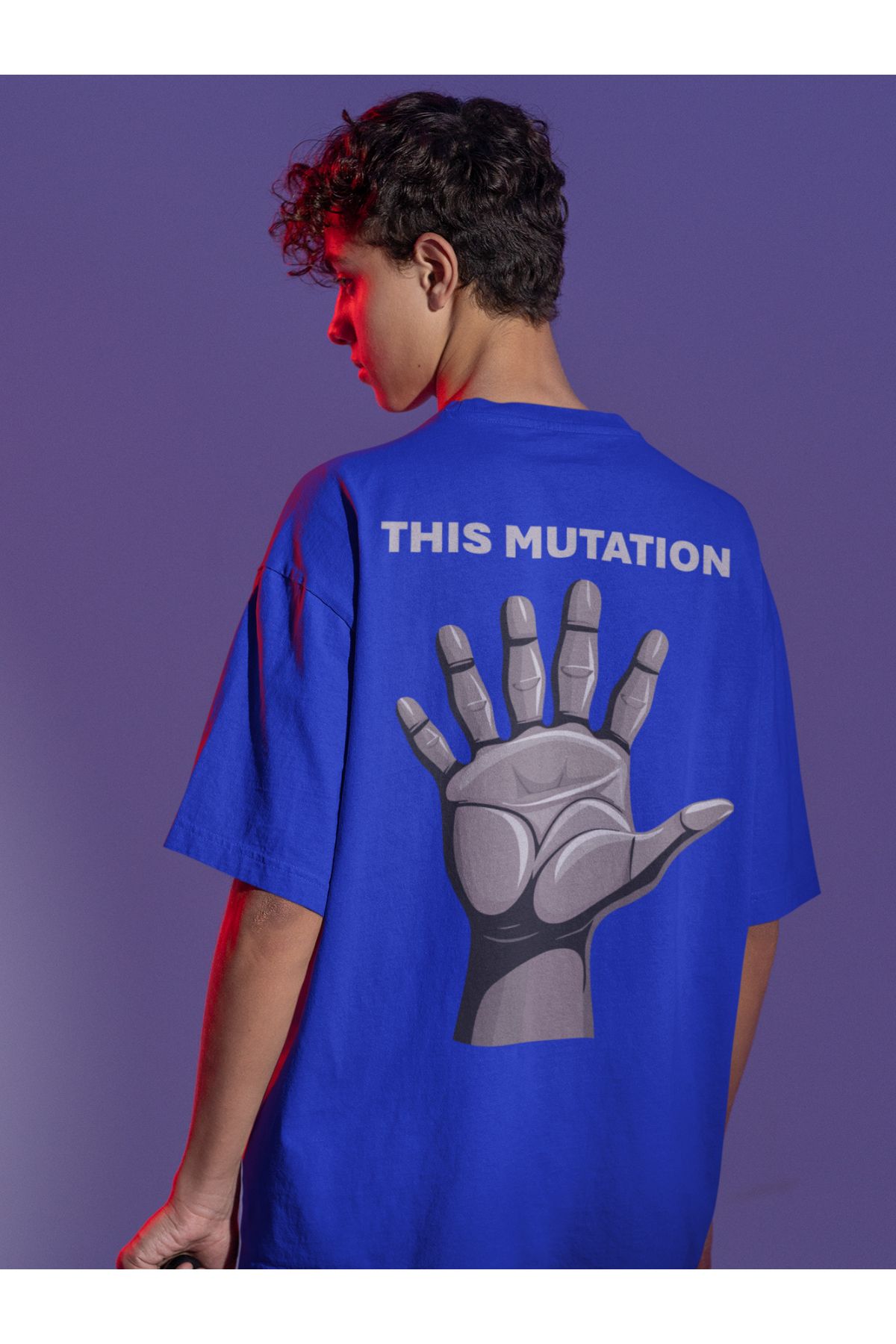 Uniquetex NUBENSE / MUTES-7 Oversize Unisex Baskılı Sax Mavi Bisiklet Yaka T-shirt (Tişört -Scientific Design)