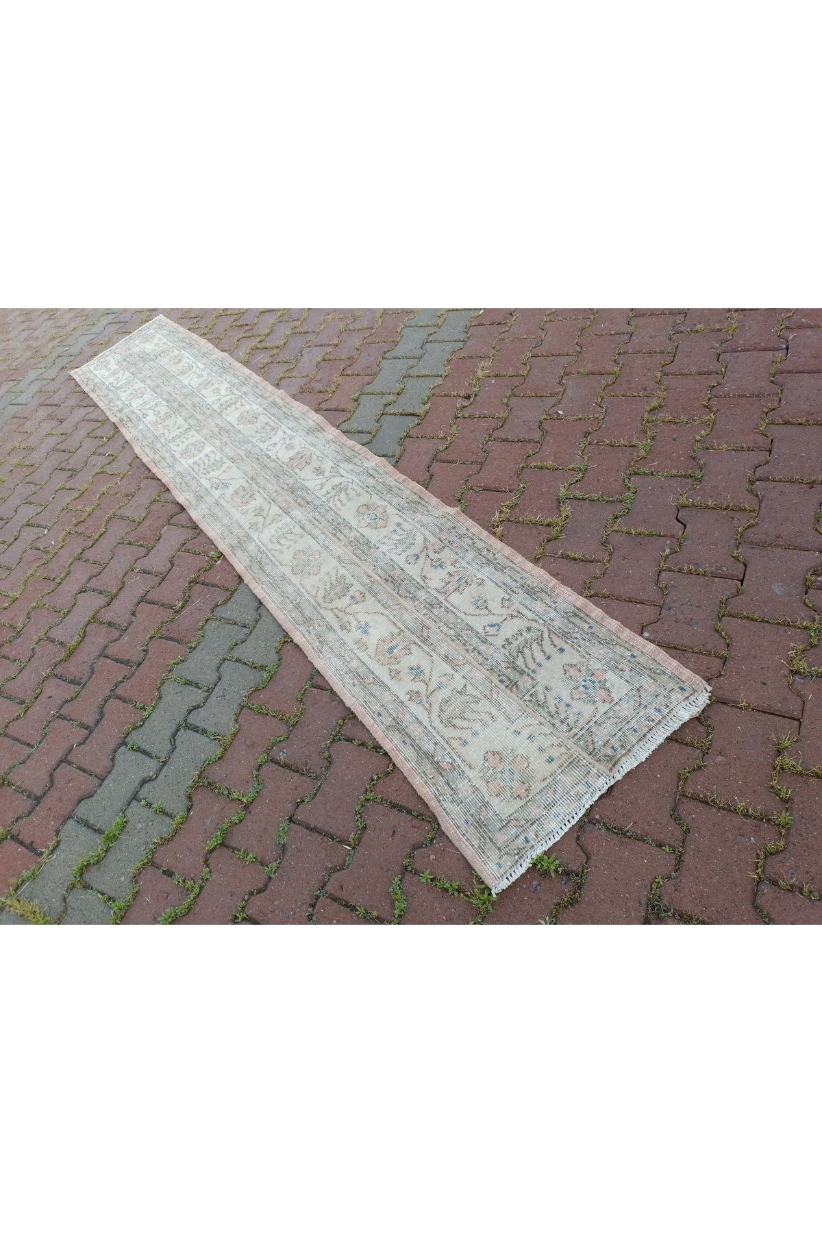 ŞAHMERDANOĞLU 57 x 330 Cm El Dokuması Vintec-Eskitme Dar Kısa Yolluk Halı, Yazlık Evinize Rustik Dekor MLX