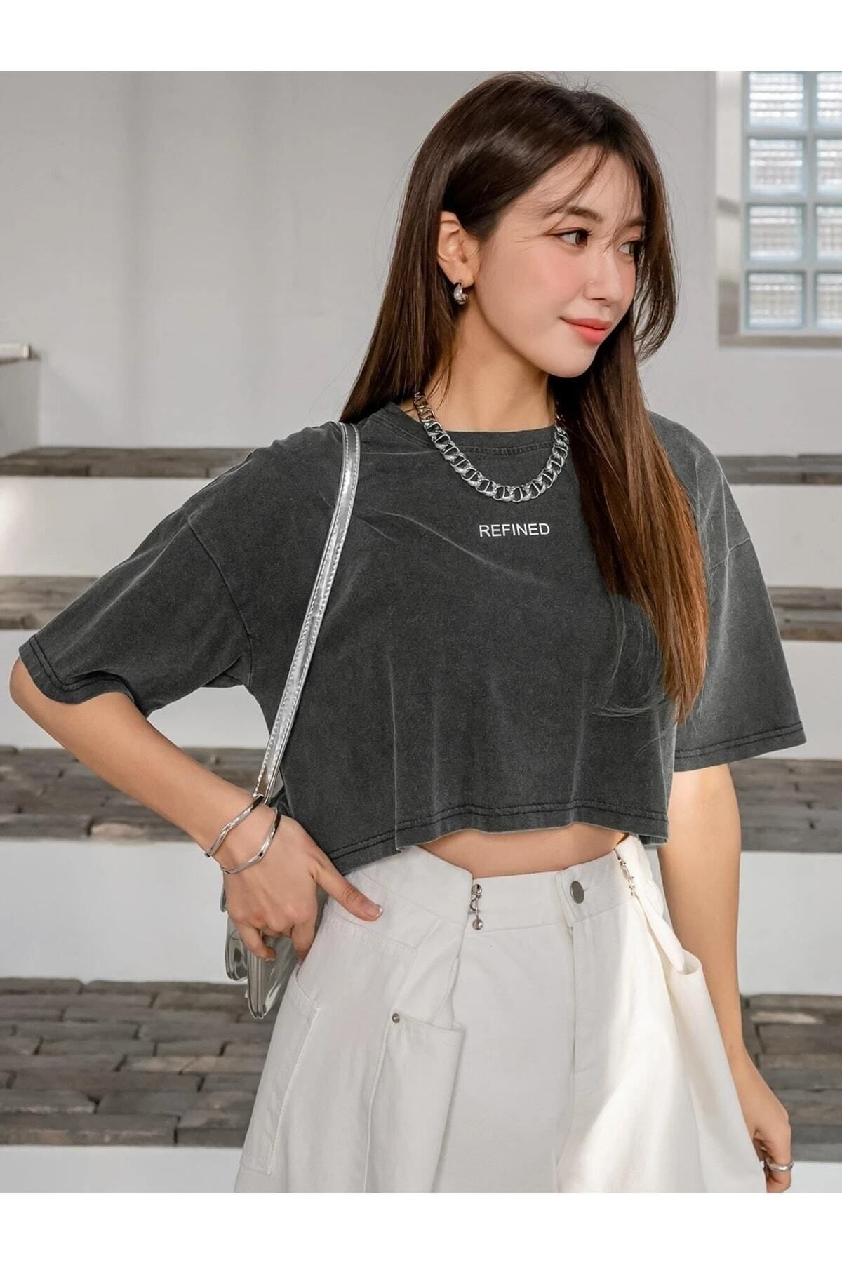 Hunors Sportswear & Company Kadın / Kız Crop Oversize Refıned Baskılı Baskılı