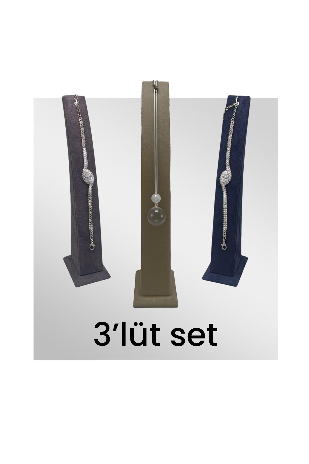 MeGass Dekor Sardunya Kumaş Füme Renk Boy 23 Cm En 5 Cm Kolyelik Bileklik Standı 3 Takım