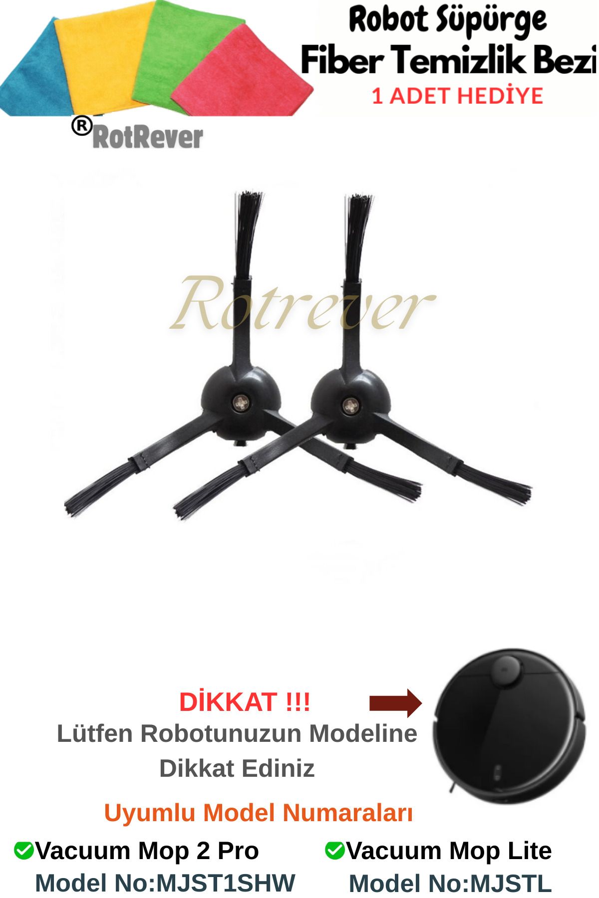 RotRever Xiaomi Mi Robot Vacuum Mop 2 Pro(MODEL NO Dikkat:MJST1SHW) Uyumlu Yan Fırça Yenileme Seti-2 Adet