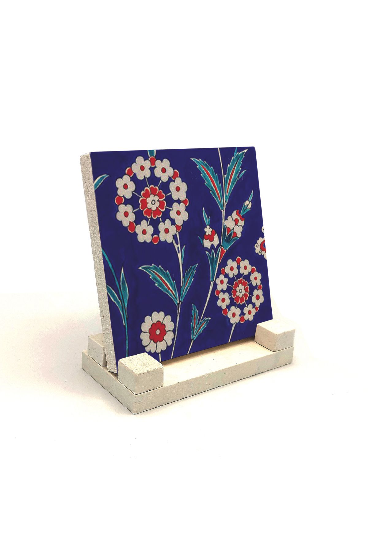 Souvenest İznik Çini Deseni Baskılı Doğaltaş Masaüstlük 10x10 KD-24