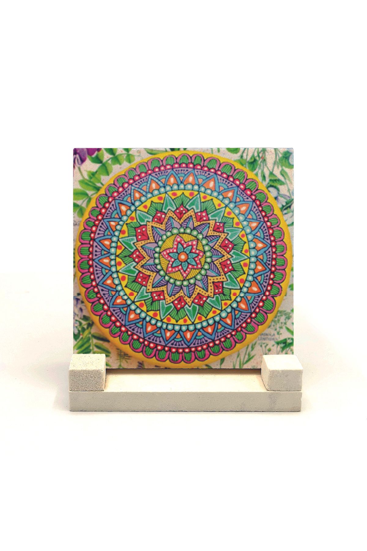 Souvenest Mandala Desen Baskılı Doğaltaş Masaüstlük 10x10 Kd-52