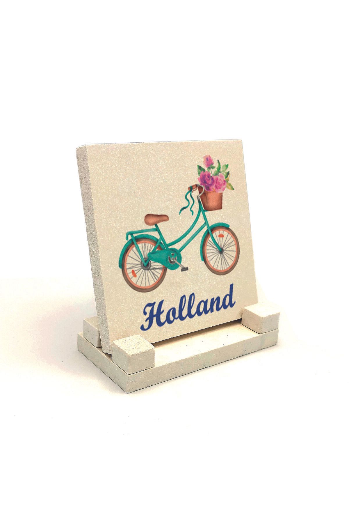 Souvenest Hollanda Bisklet Görseli Baskılı Doğaltaş Masaüstlük 10x10 KRG-30