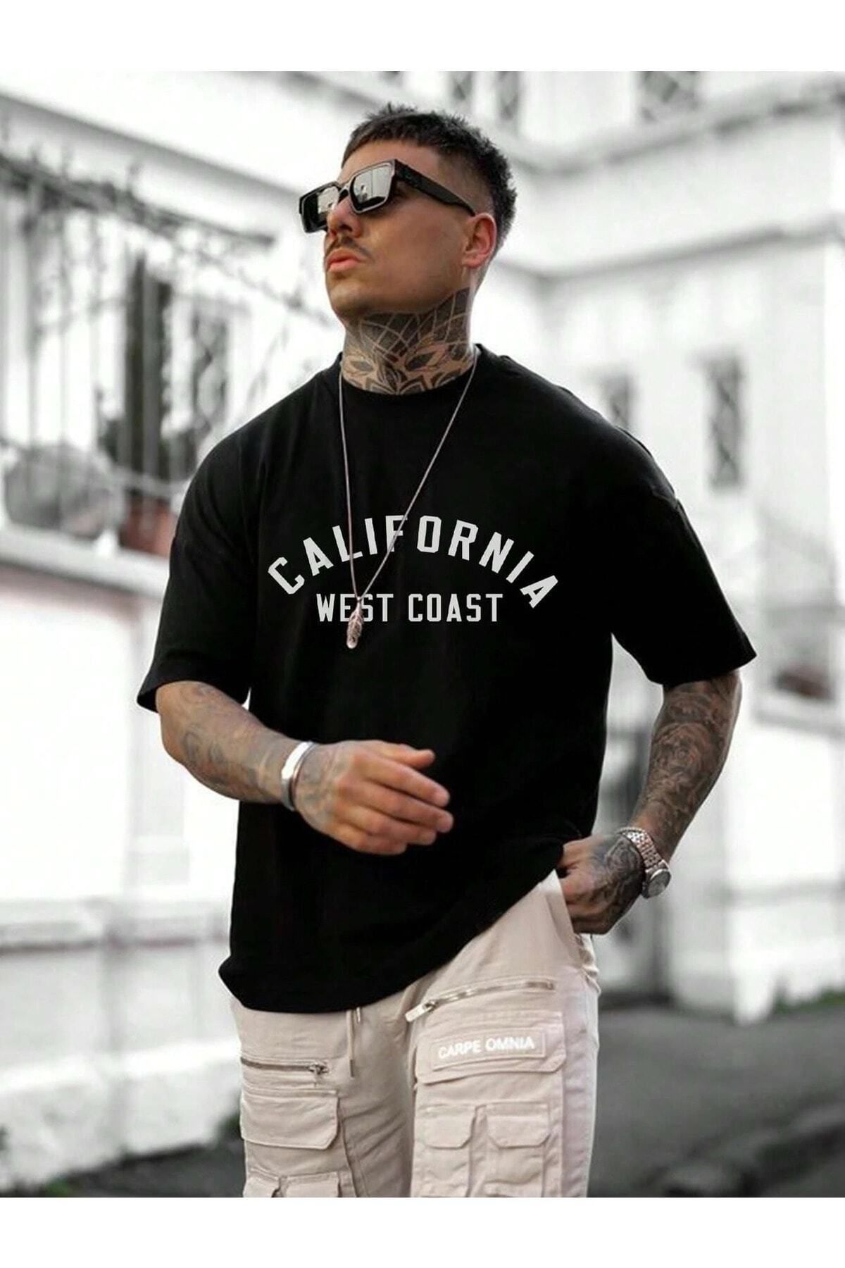 Boi CALİFORNİA Baskılı Oversize Kadın ve Erkek T-shirt Salaş Boyfirend