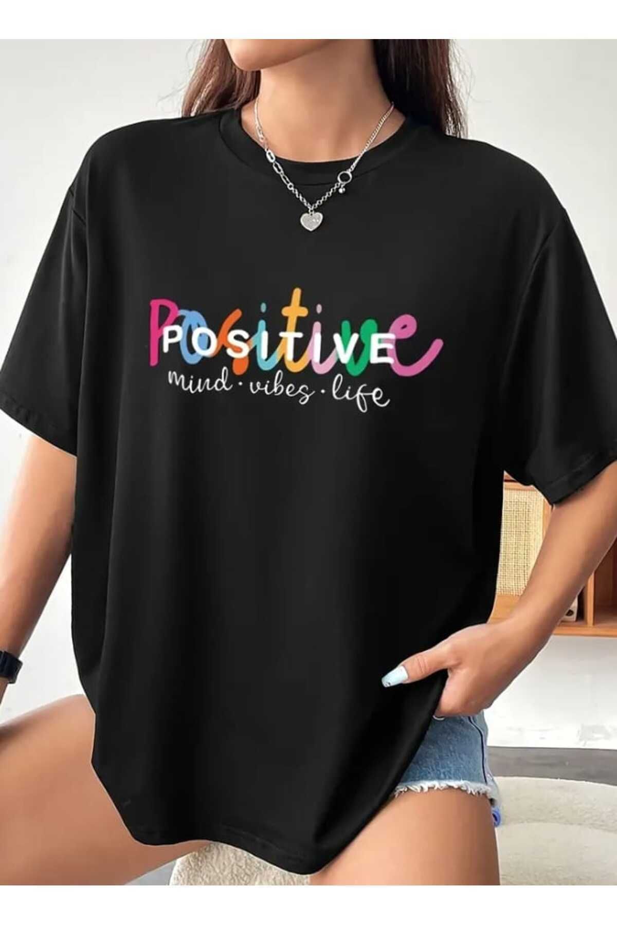 Hunors Sportswear & Company Positive Baskılı Kadın Salaş Oversize Boyfirend T-shirt