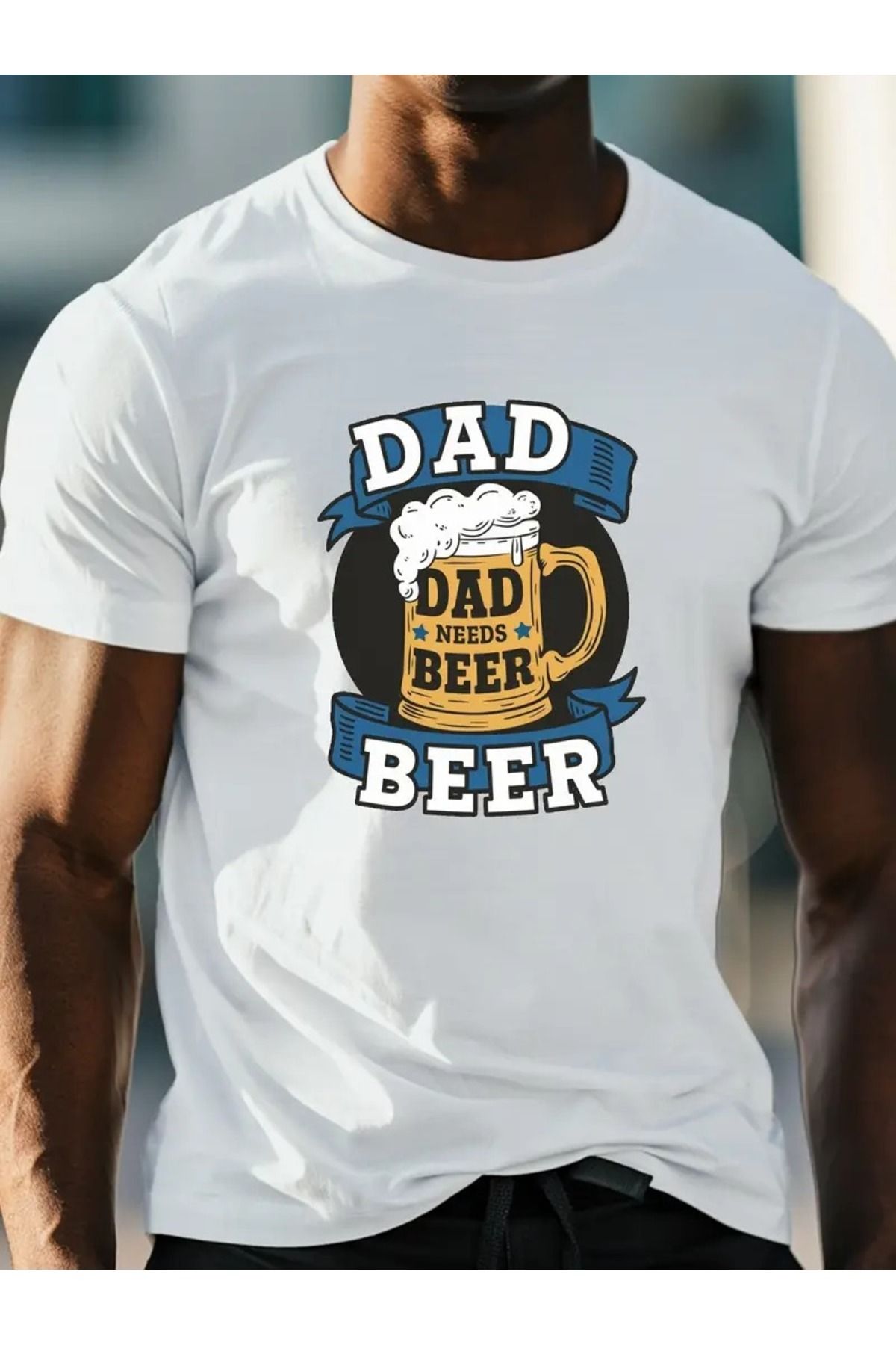 Hunors Sportswear & Company Erkek Beer DAD Baskılı Bisiklet Yaka Oversize Salaş Boyfirend Siyah, Beyaz, Saks, Bej T-shirt