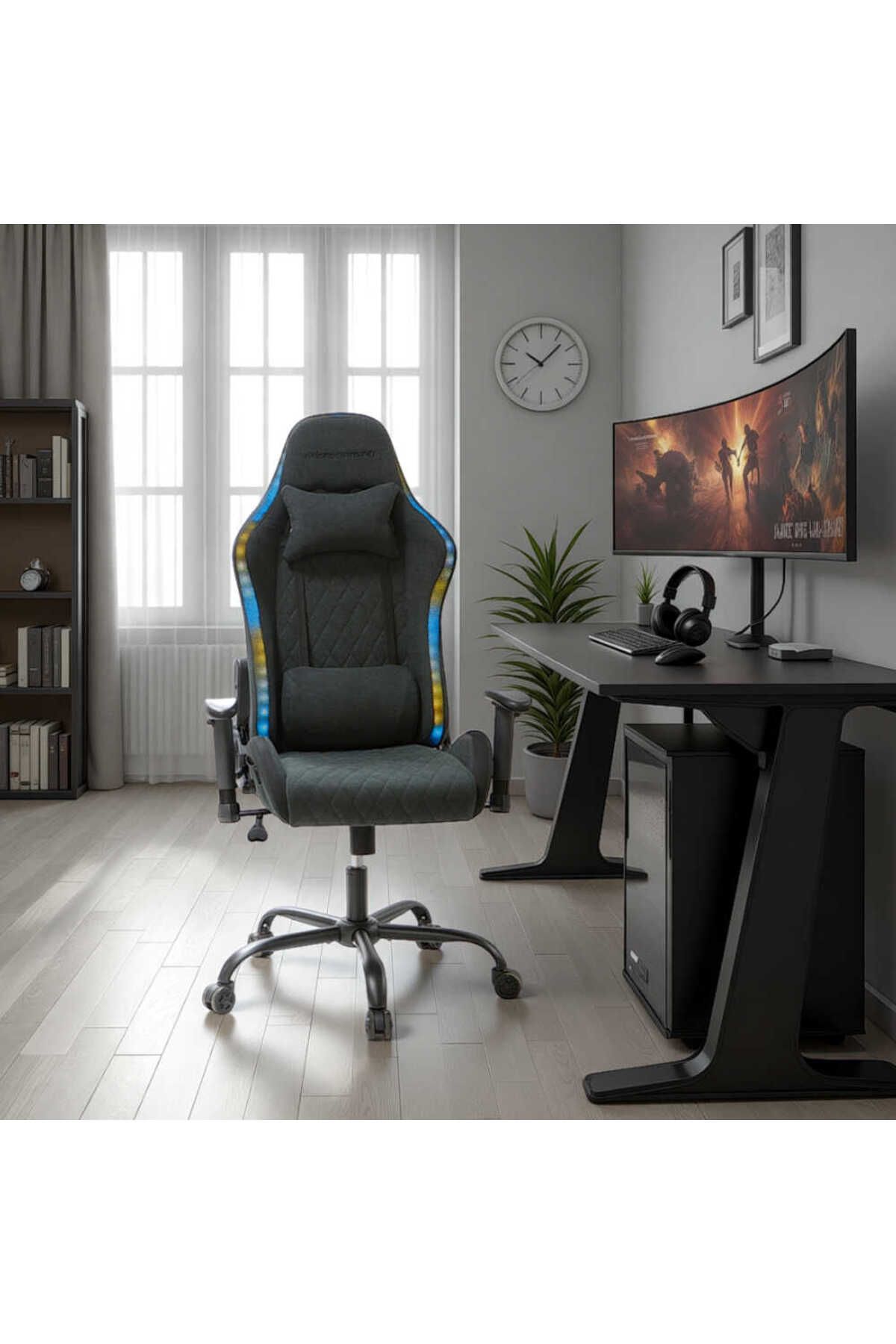 Adore Mobilya Adore Gaming Prime-X Pofesyonel Oyuncu Koltuğu - Koyu Gri Kumaş 69x119.5-130x76 cm
