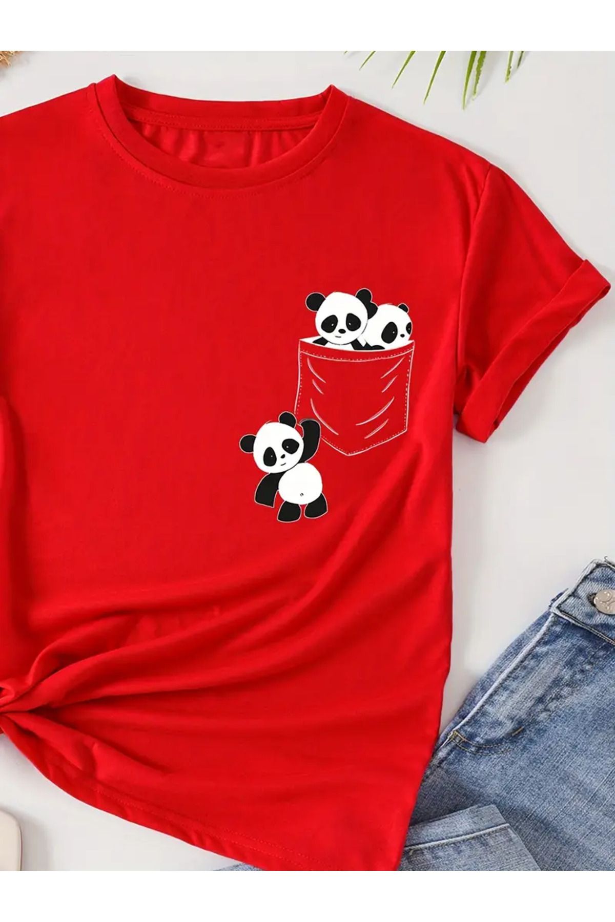 Hunors Sportswear & Company Panda Cep Tasarım Baskılı Kadın T-shirt