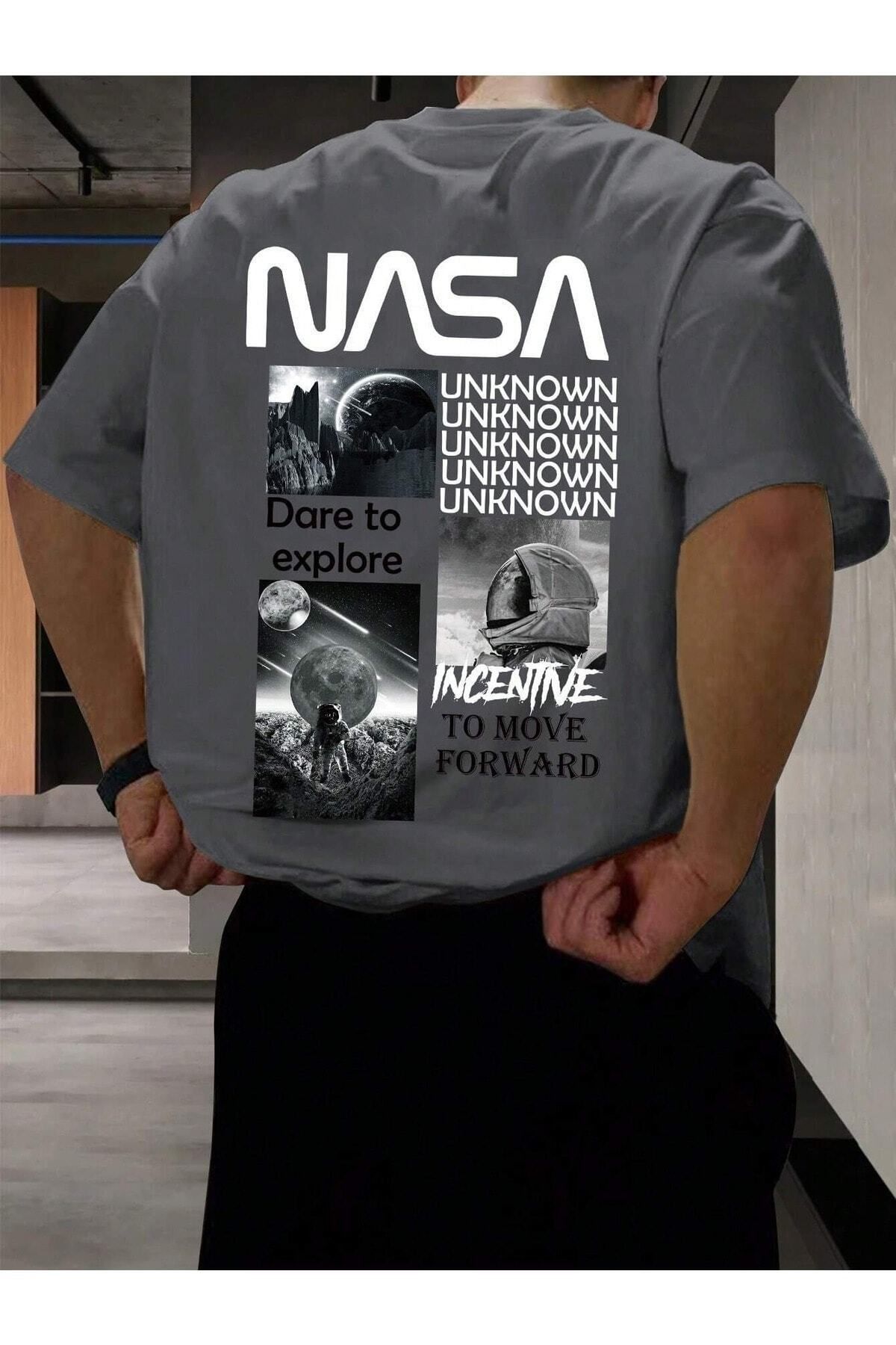 Hunors Sportswear & Company NASA Baskılı Oversize Erkek T-shirt Salaş Boyfirend