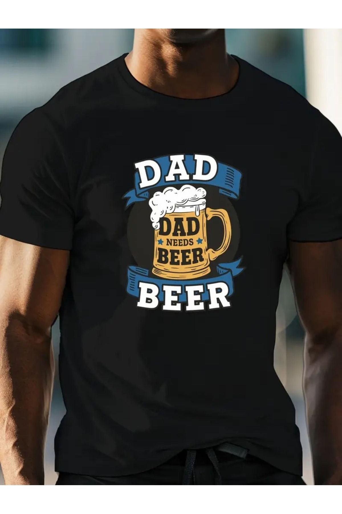 Hunors Sportswear & Company Erkek Beer DAD Baskılı Bisiklet Yaka Oversize Salaş Boyfirend Siyah, Beyaz, Saks, Bej T-shirt
