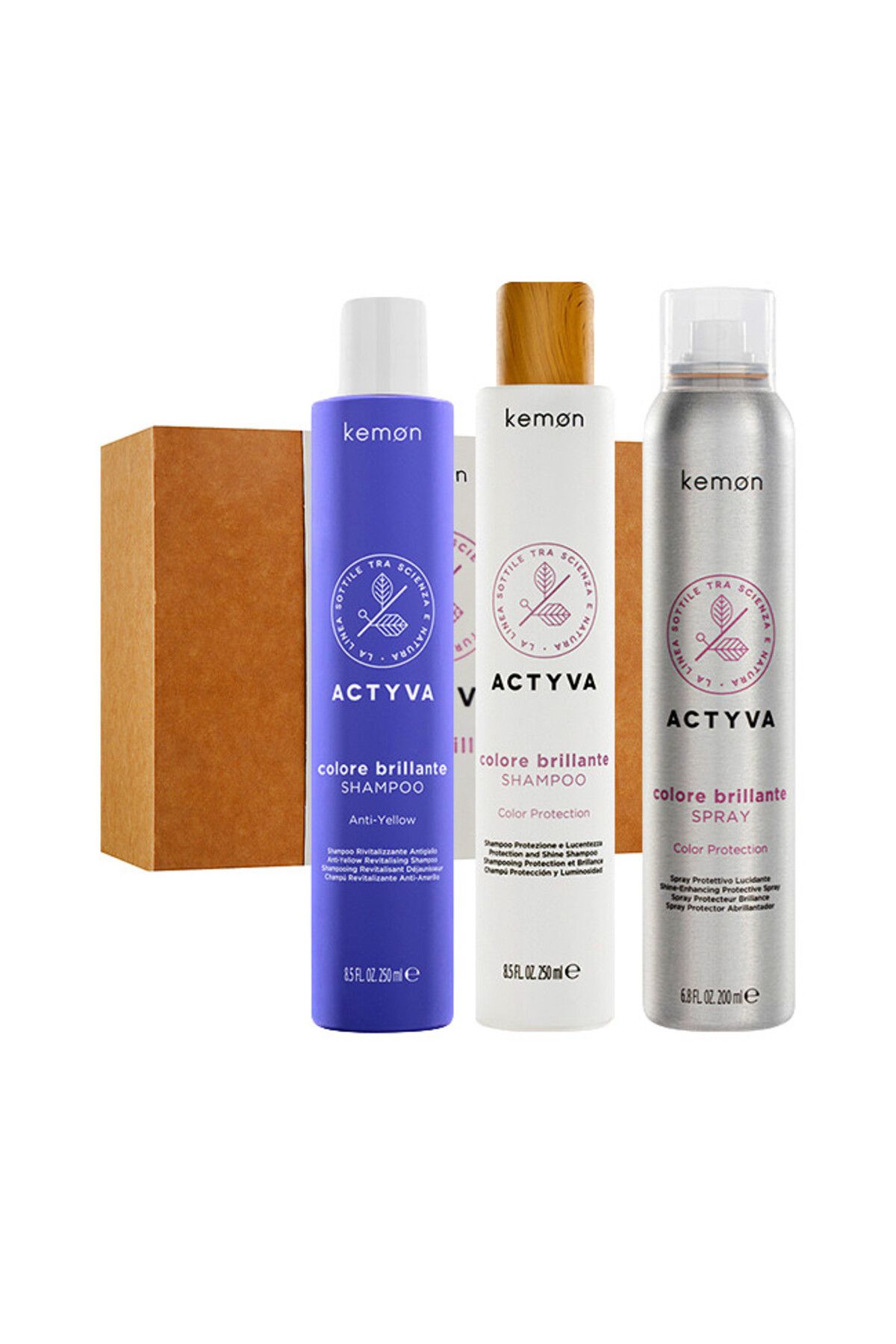 Kemon-Set Actyva Colore Brillante pentru păr vopsit, Șampon 250 ml + Șampon 250 ml + Spray 200 ml 1