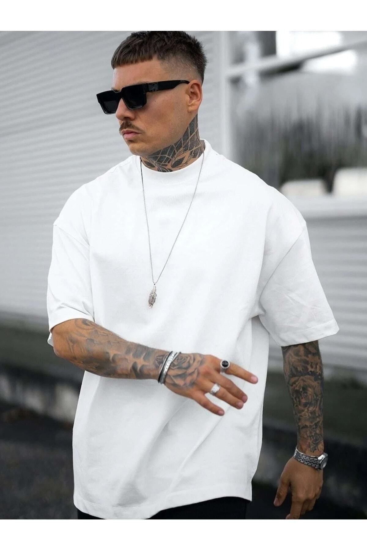 Hunors Sportswear & Company Düz Basic Oversize Erkek T-shirt Salaş Boyfirend