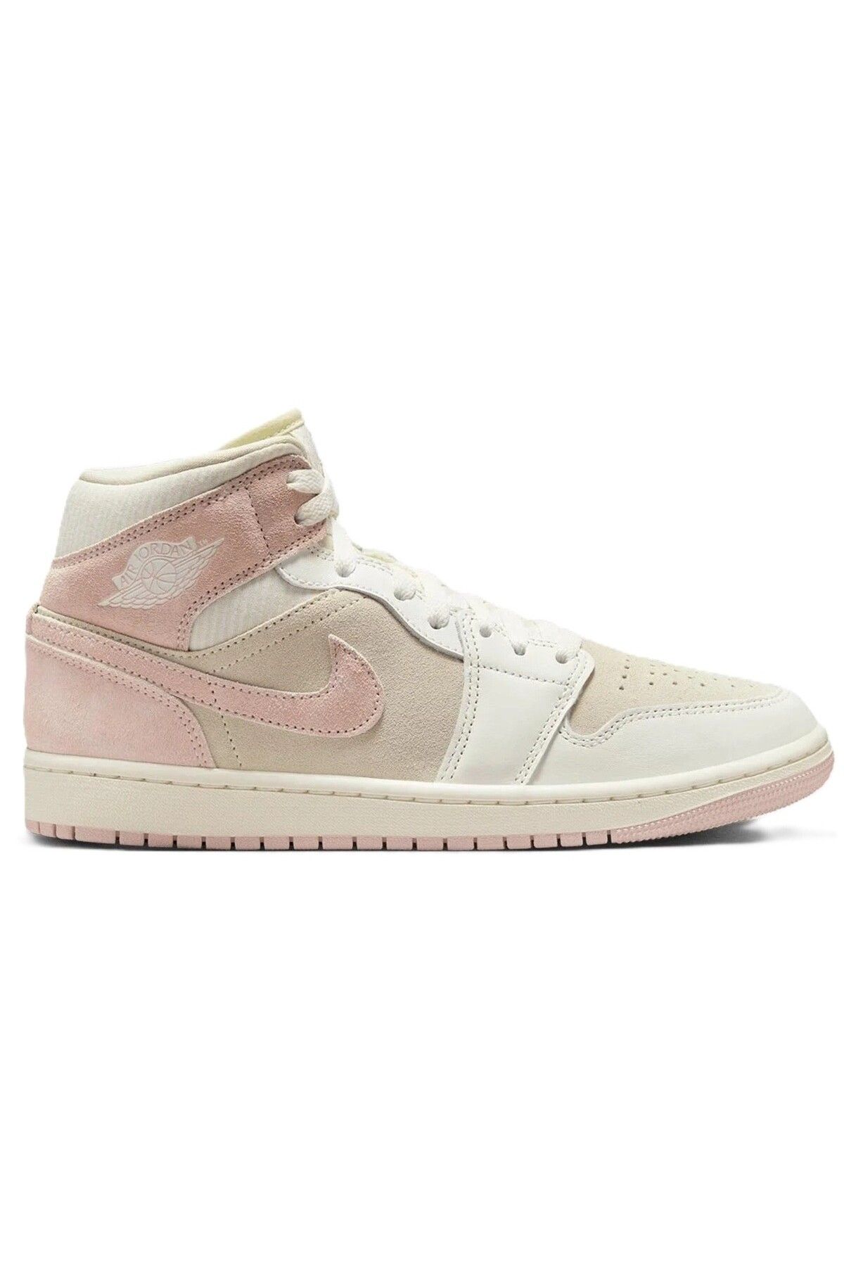 Nike Air Jordan 1 Mid SE Leather Sneaker Hakiki Deri Bilekli Günlük Spor Ayakkabı Krem