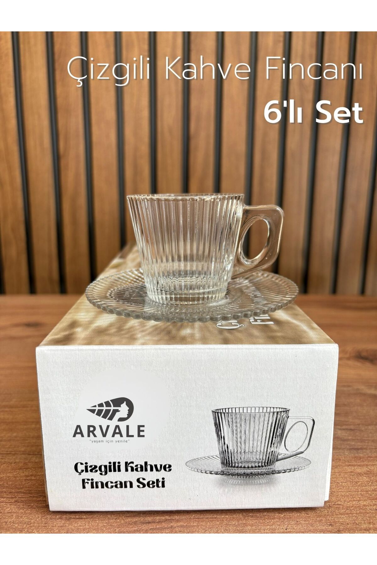 ARVALE 6'lı Çizgili Kahve Fincanı Seti 95 ml | Cam Fincan Set
