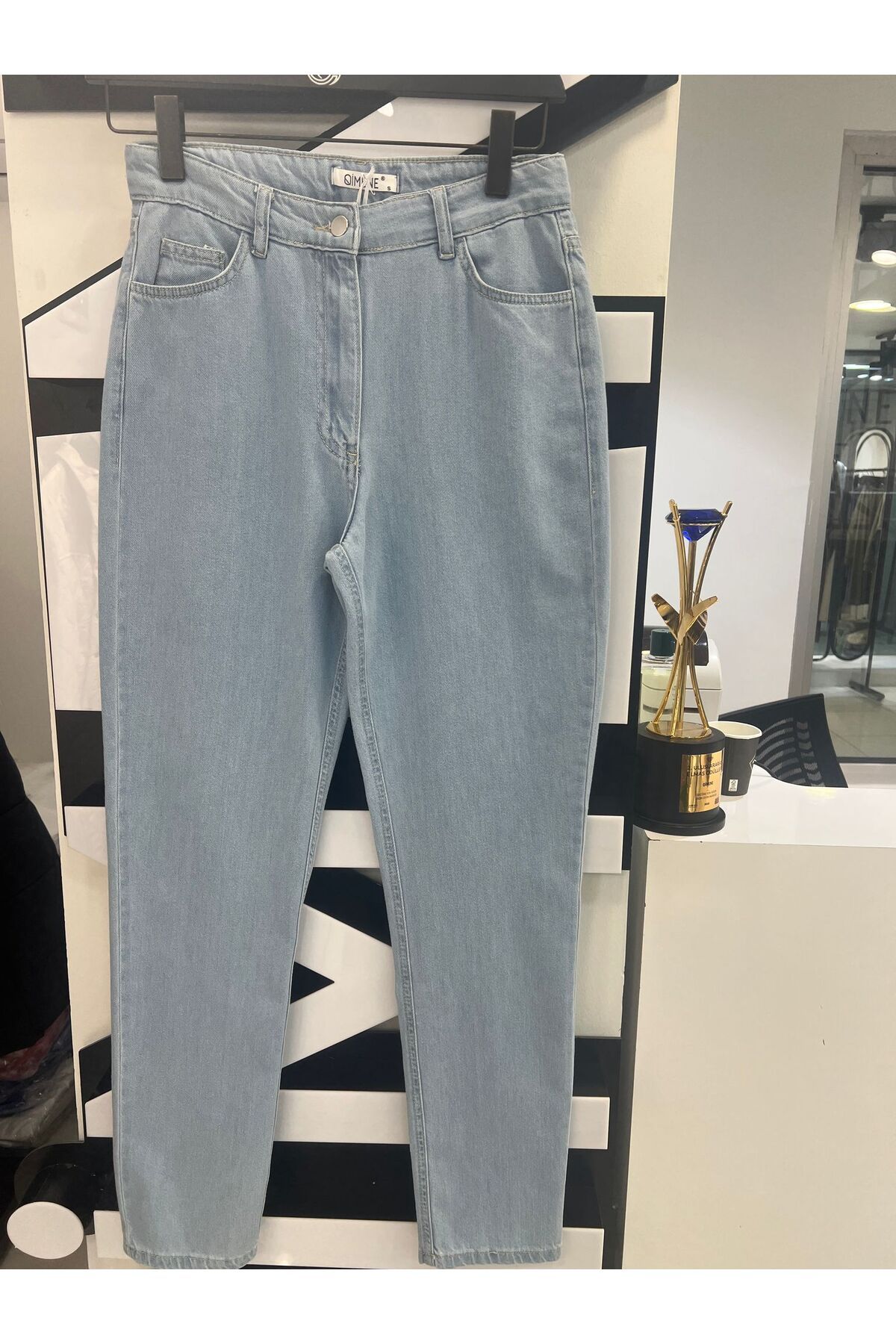 Qimene buz mavi denim pantolon