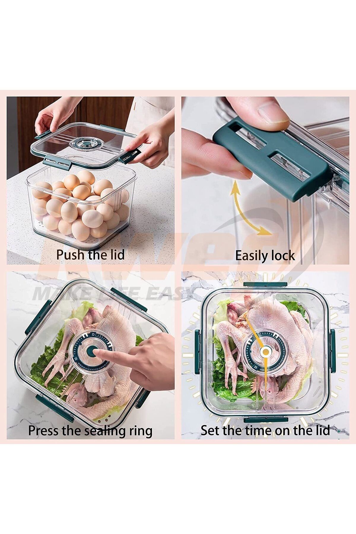 Bisbell-Acrylic Timer Storage Container Set 3pcs,Airtight Storage Set,700ml,1400ml,2100ml 3