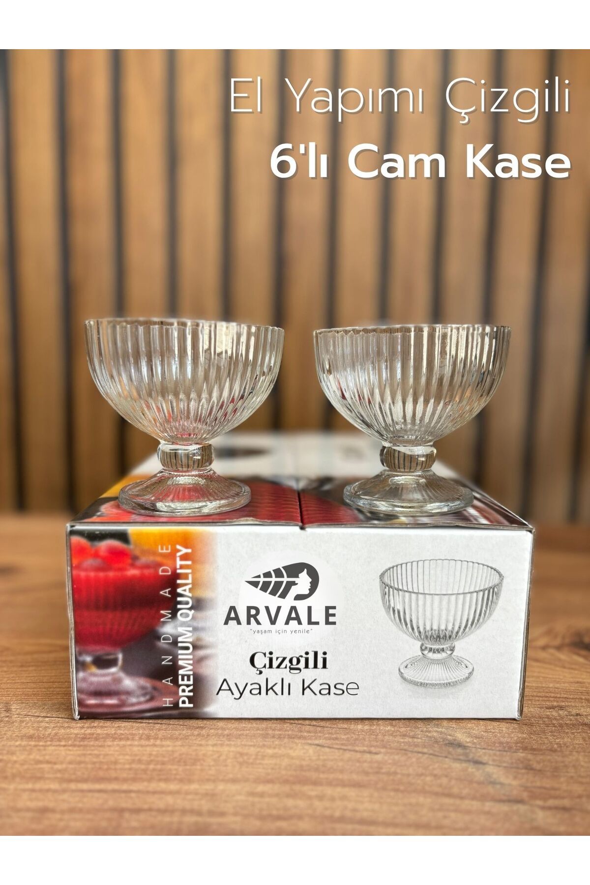 ARVALE 6'lı El Yapımı Çizgili Cam Kase | Dondurma Kasesi Seti