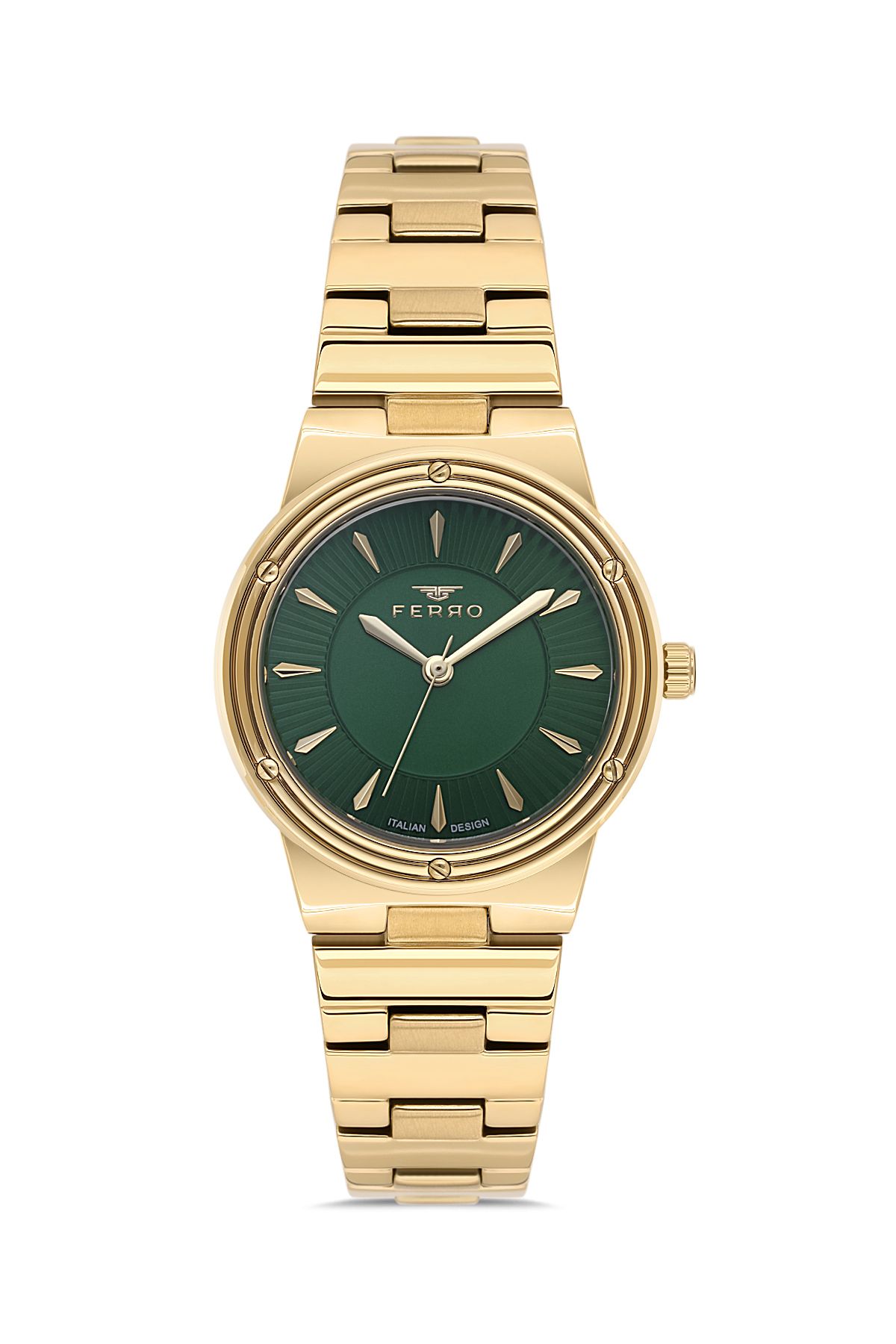 FERRO FL21586AWT-B6 Quartz Çelik Altın Rengi Yeşil Kadran 31 mm Kadın Kol Saati