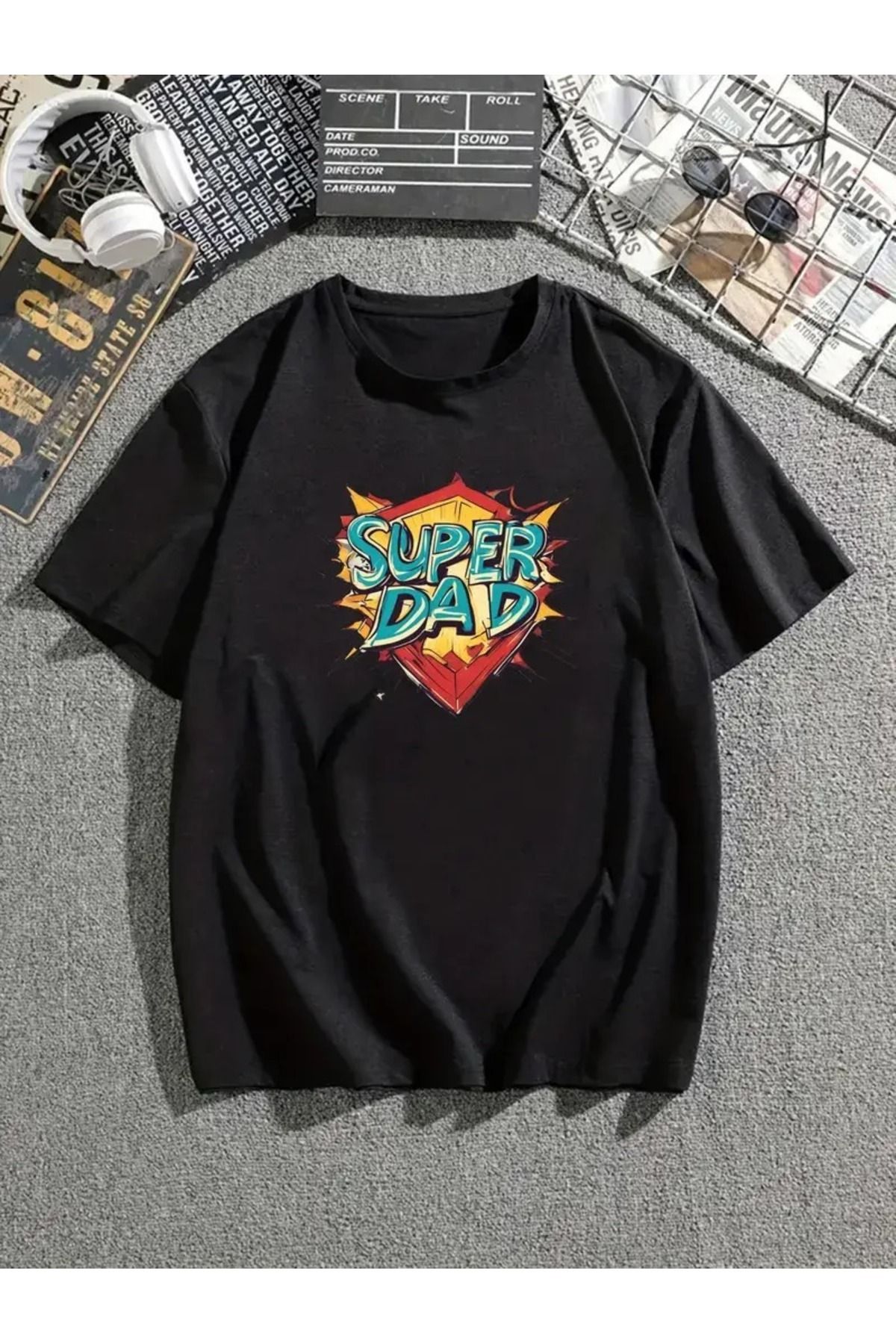 Hunors Sportswear & Company Erkek Baba Baskılı Bisiklet Yaka Oversize Salaş Boyfirend Siyah Beyaz T-shirt