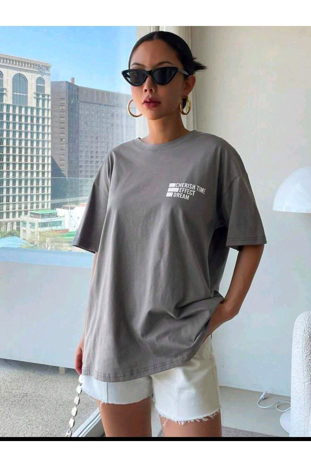 Boi Kadın / Kız Cherısh Tıme Effect Baskılı Oversize Salaş T-shirt Boyfriend