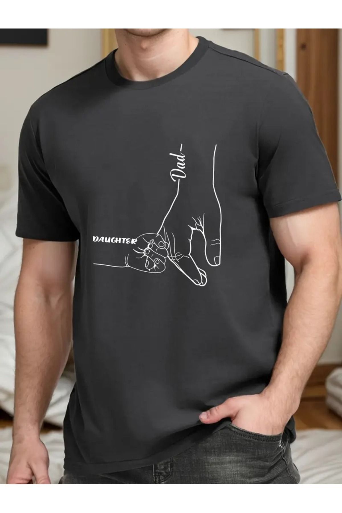 Hunors Sportswear & Company Erkek Kız Çocuğu Babası Baskılı Bisiklet Yaka Oversize Salaş Boyfirend Siyah Beyaz T-shirt