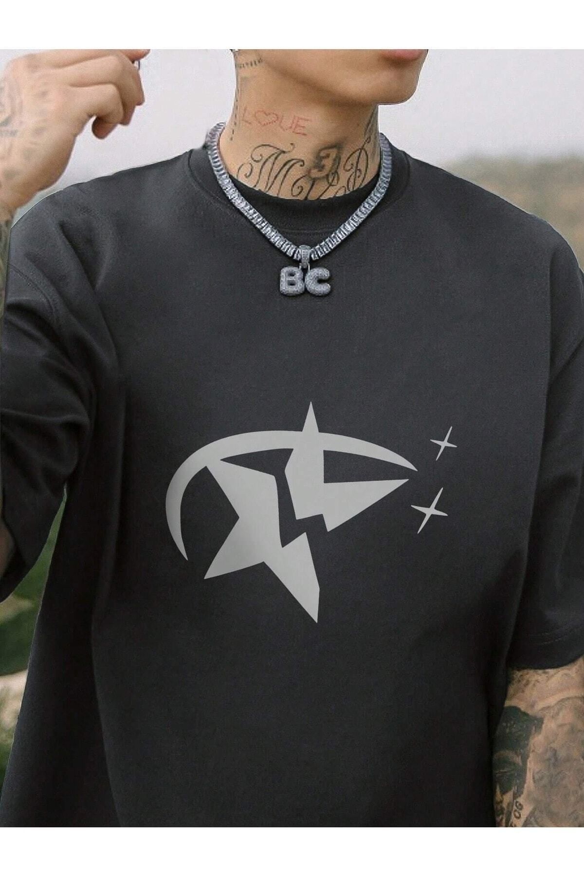 Hunors Sportswear & Company STAR Baskılı Oversize Erkek T-shirt Salaş Boyfirend