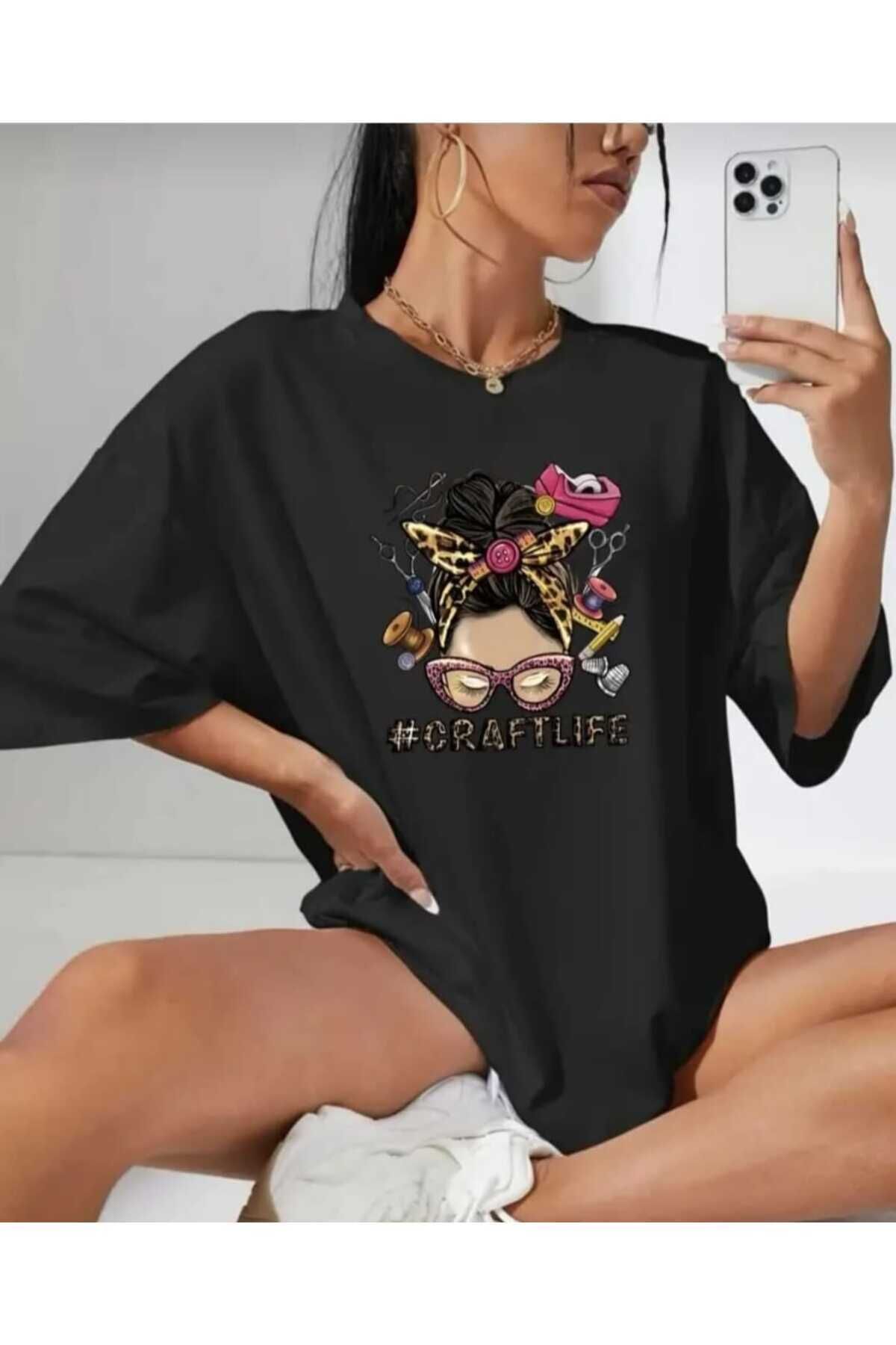 Hunors Sportswear & Company Craftlife Baskılı Kadın Salaş Oversize Boyfirend T-shirt
